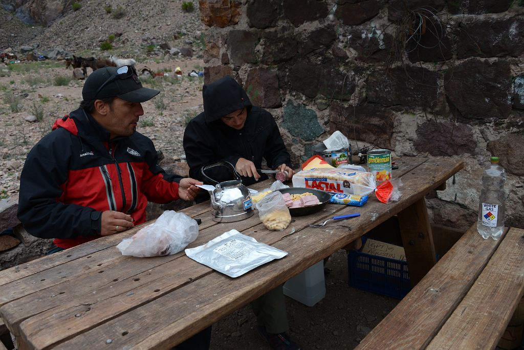 11 Agustin And Carla Prepare Our Afternoon Snack At Pampa de Lenas 2862m On The Trek To Aconcagua Plaza Argentina Base Camp